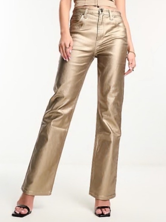 Every Denim - NWT $89 EVERY Gold Metallic Coated Stretch Wide Leg Jeans Pants /Multiples